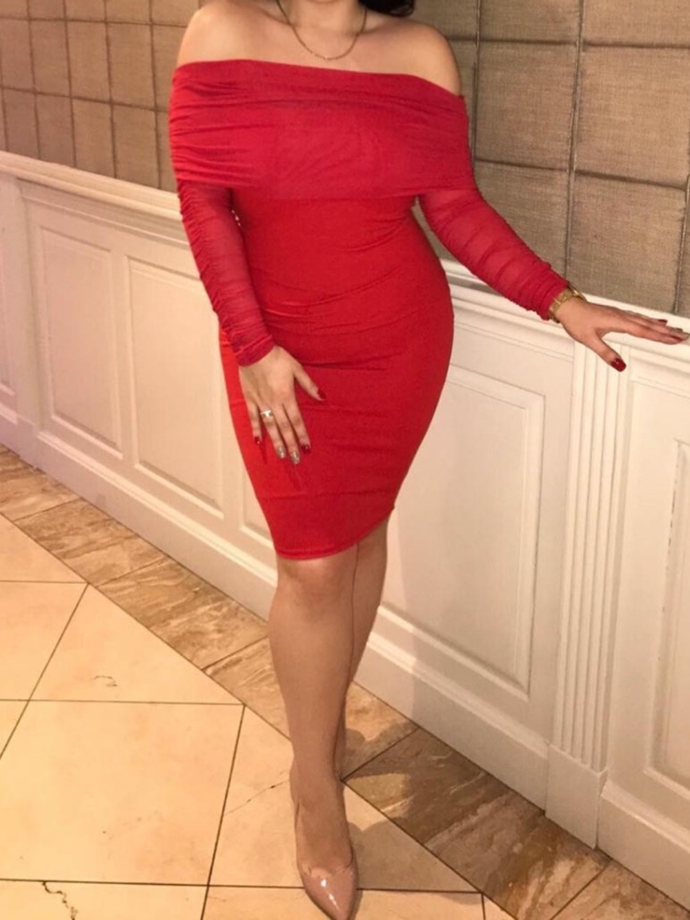 Off-the-Shoulder Red Bodycon Dress